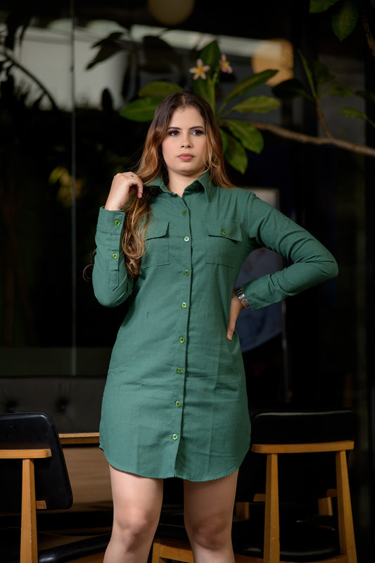 Chemise Ameli Linho - Verde escuro