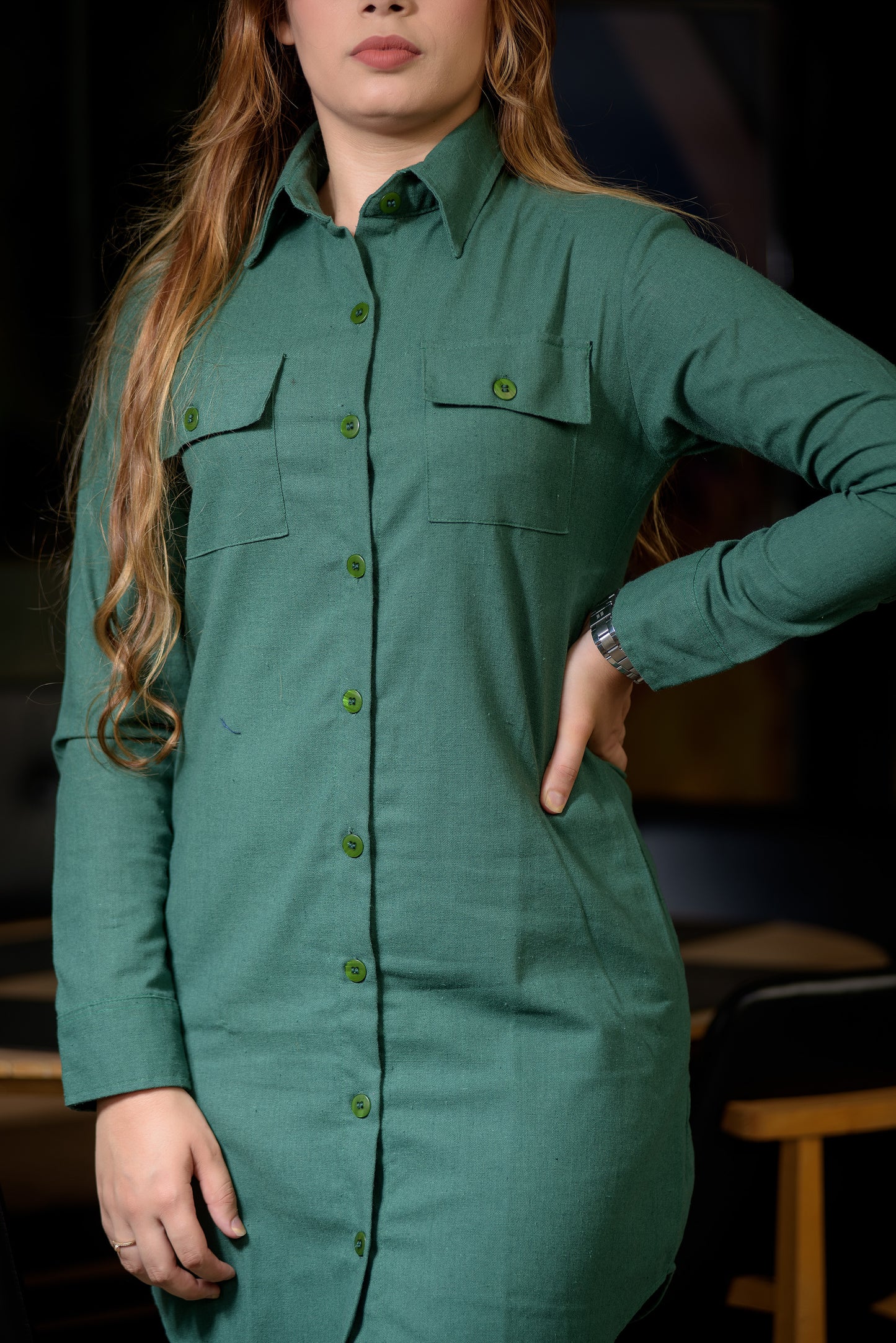 Chemise Ameli Linho - Verde escuro