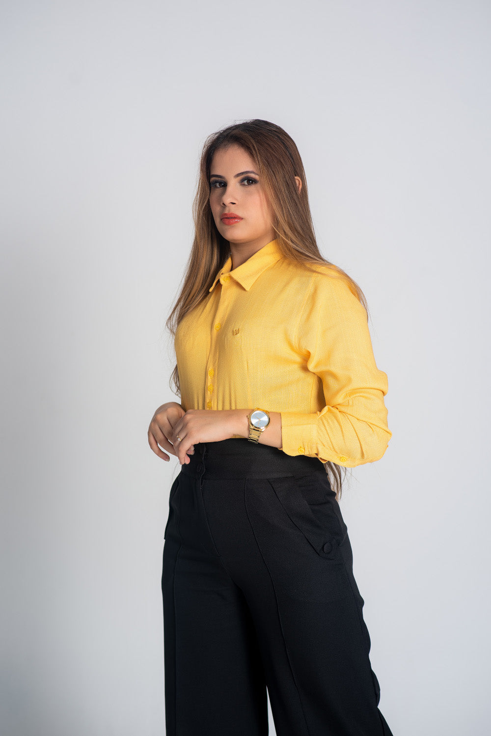 Camisa social Viscolinho Amarelo