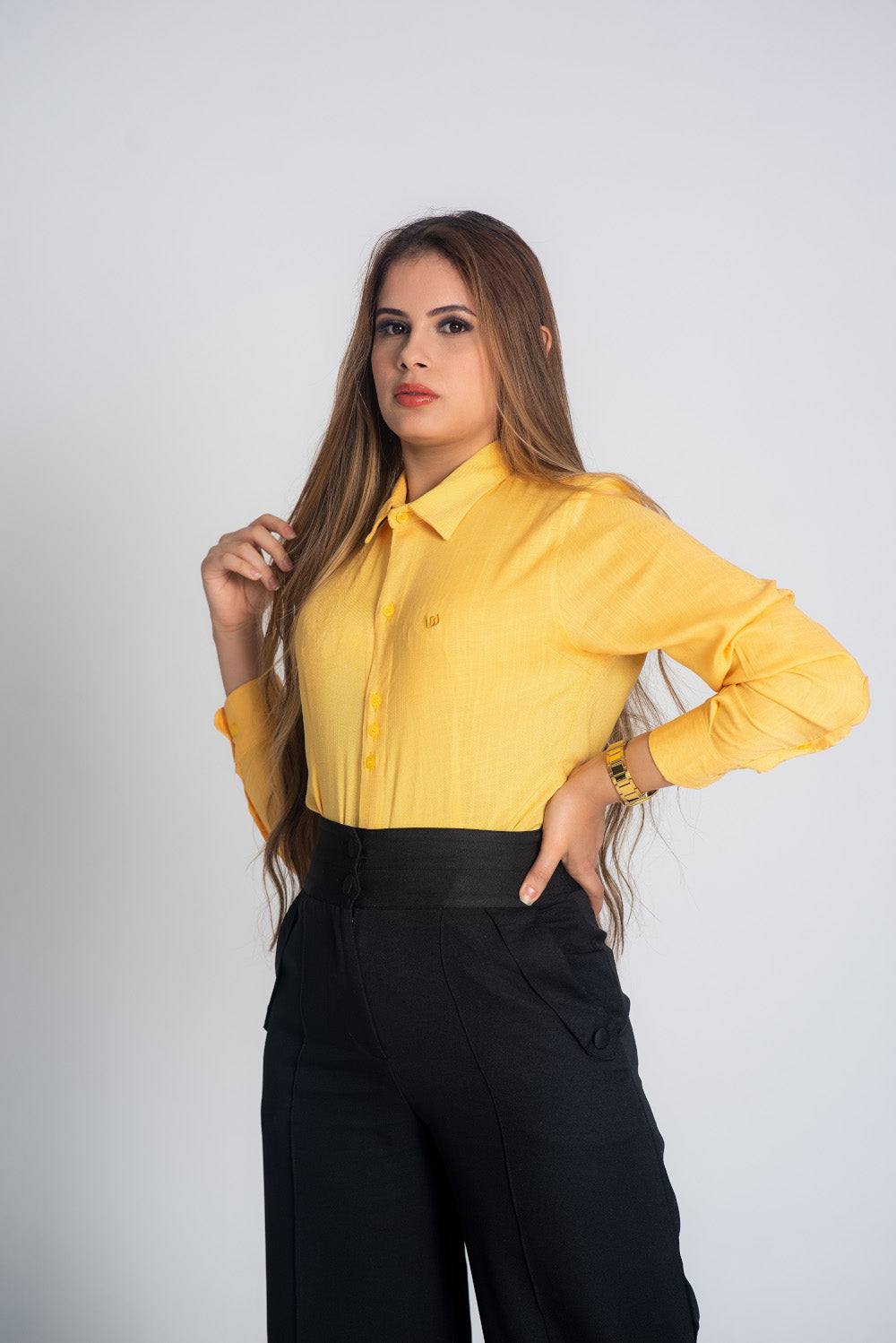 Camisa social Viscolinho Amarelo