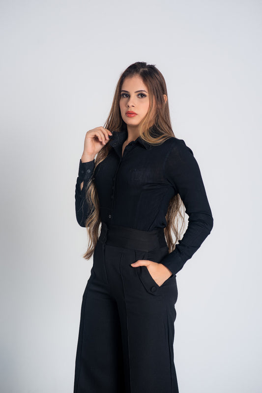 Camisa social Viscolinho Preto